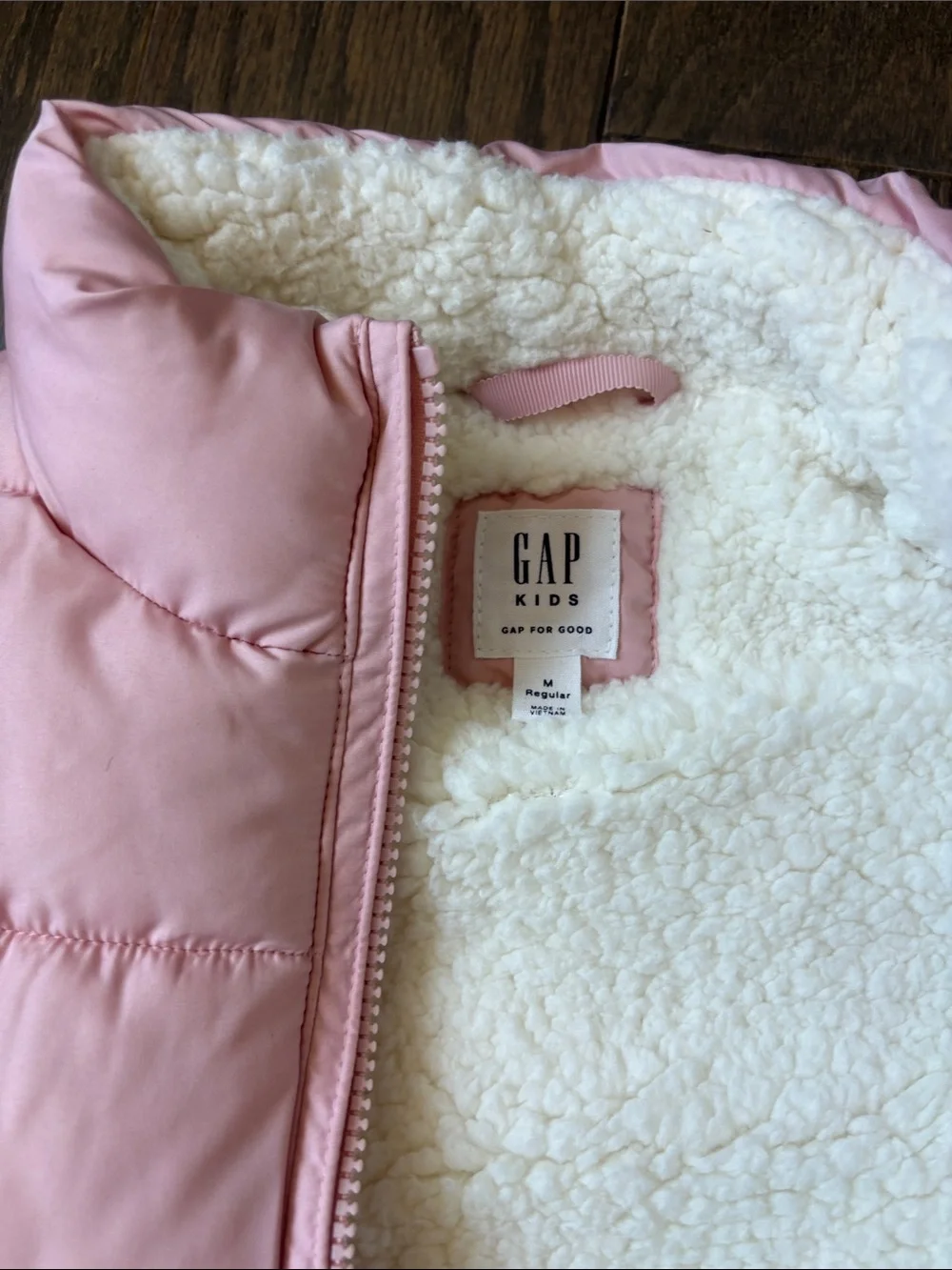 GAP Pink Quilted Kids Puffer Vest with Sherpa Trim